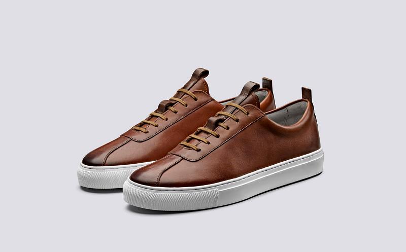 Grenson Sneaker 1 Mens Oxford Sneaker - Brown Hand Painted Calf Leather with a Rubber Sole CR4078